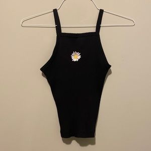 Wild Fable Daisy Flower Black Tank Top (Size S)